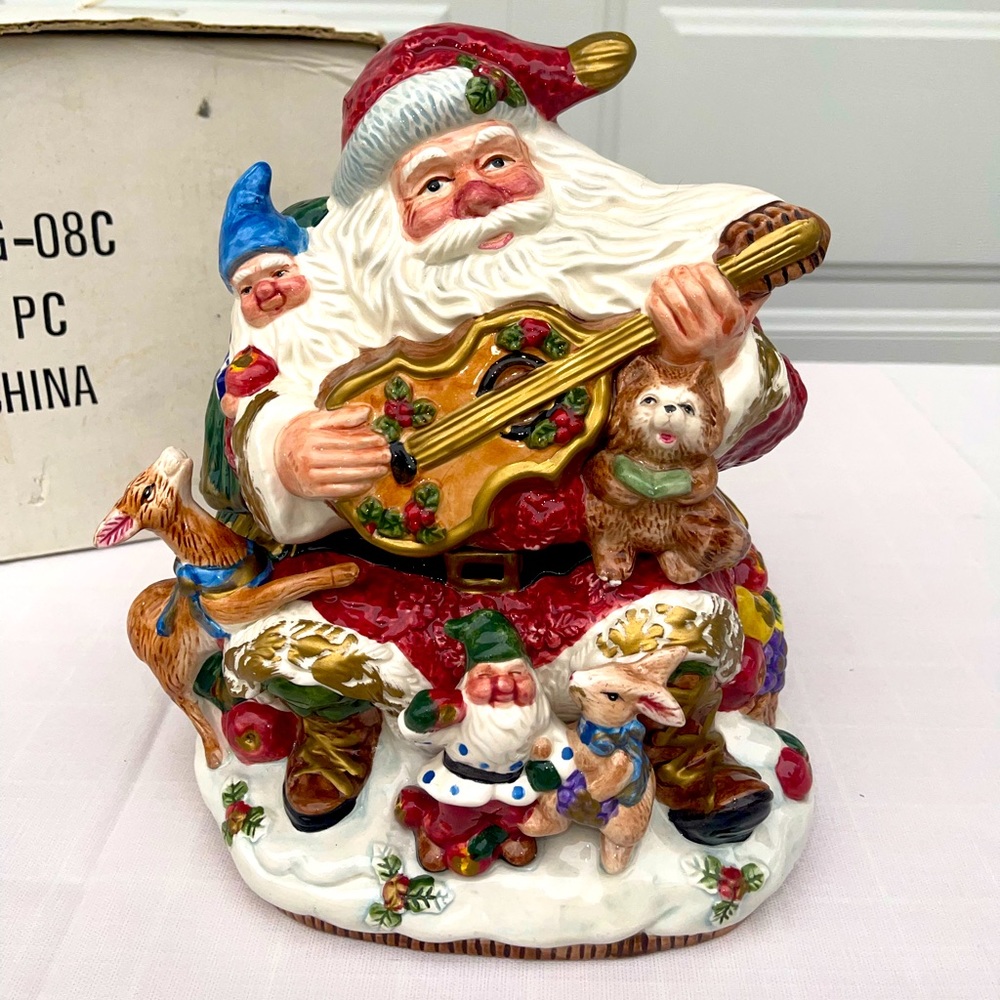 Christmas Santa Playing Guitar Music Cookie Jar Decor